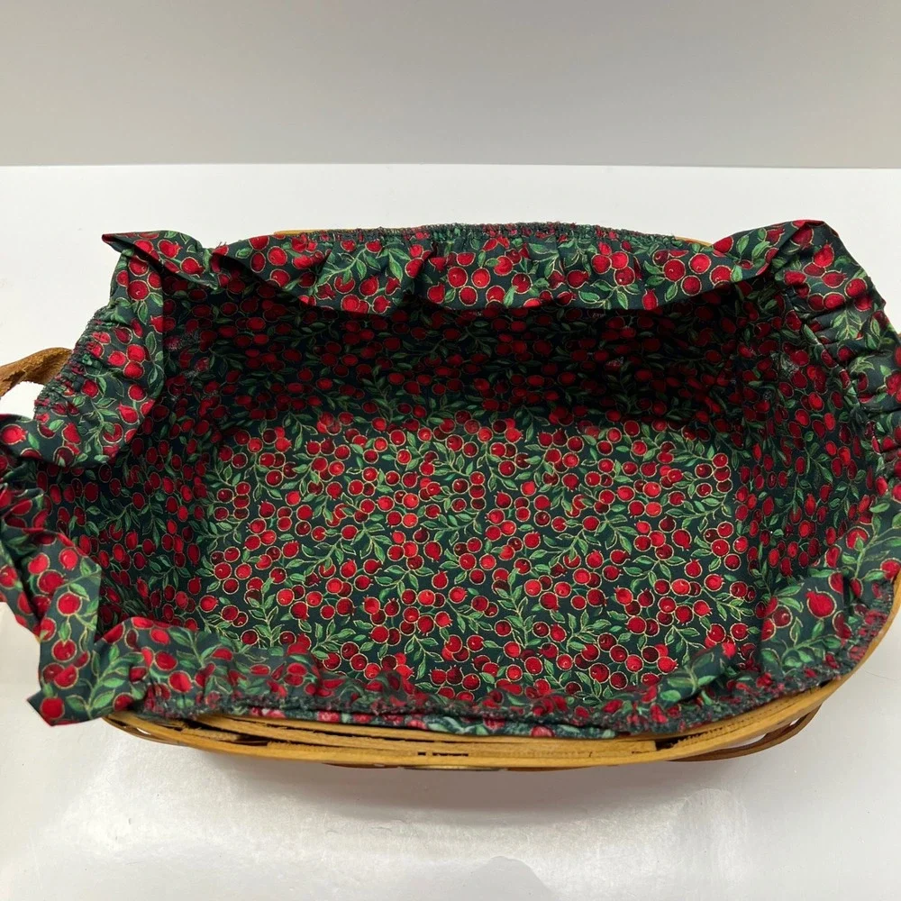 Peterboro Basket Co VTG Yuletide Berry Woven Wood Basket Leather Handle USA Made
